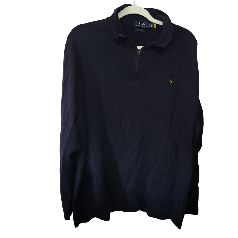 Polo Ralph Lauren Mens XL Navy Blue Estate Rib Quarter Zip Pullover Sweater Prep